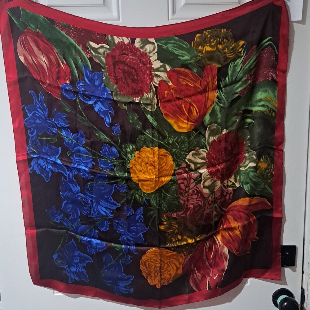 Unbranded Red Square Scarf with Floral Design # 16